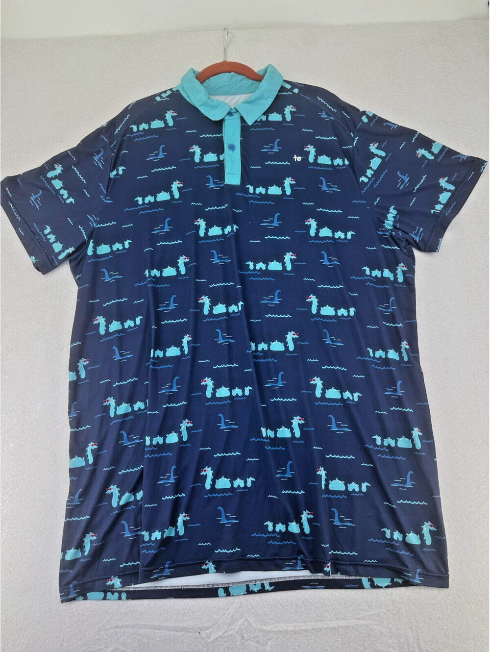 Tipsy Elves Loch Ness Monster Polo Shirt Men’s 3XL Navy Novelty Golf Party